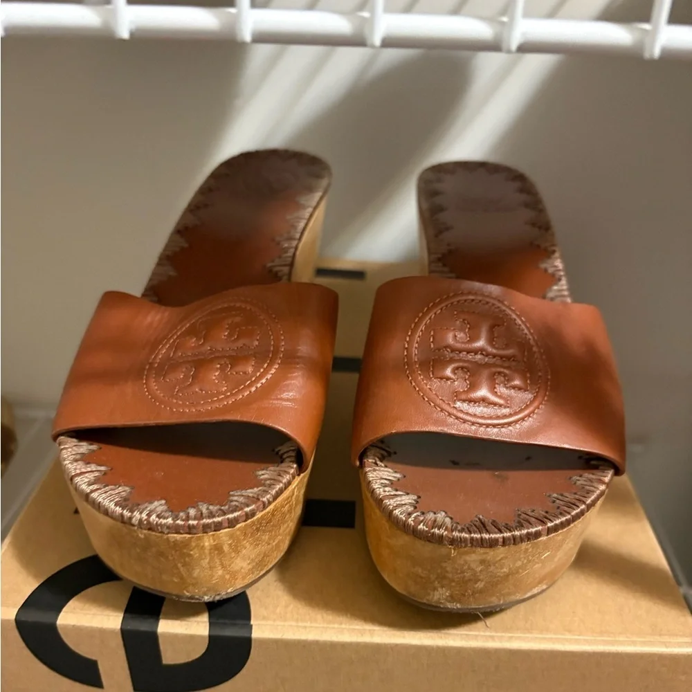 Tory Burch Women's Patty Leather Platform Wedge Slide Sandals